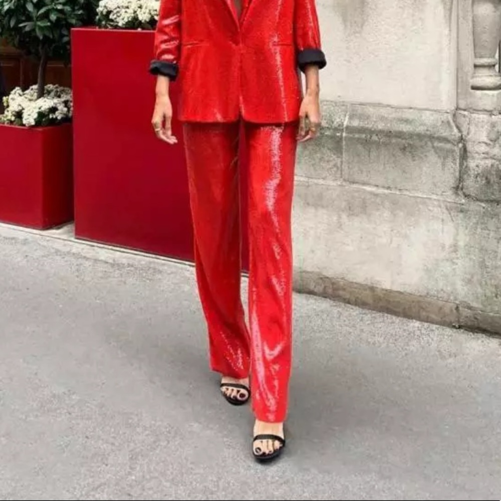 Zara sequin red pants small NWT - Picture 1 of 5